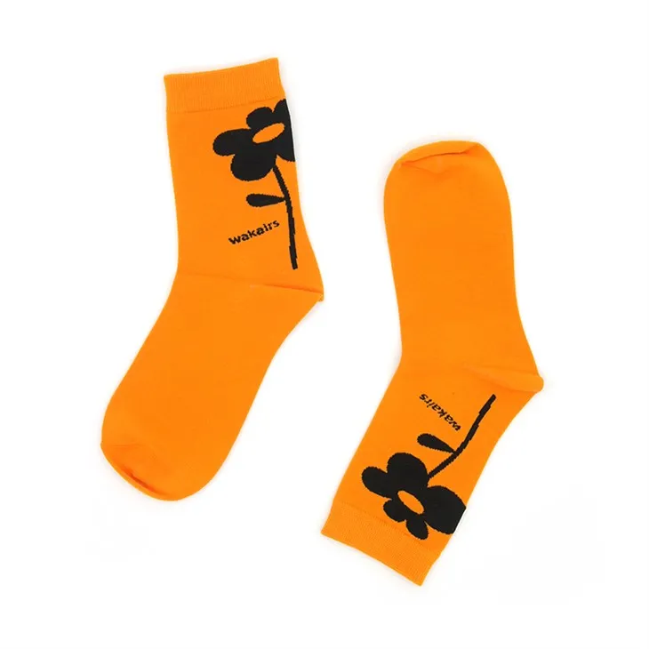 Calcetines de algodón con estampado floral de color naranja